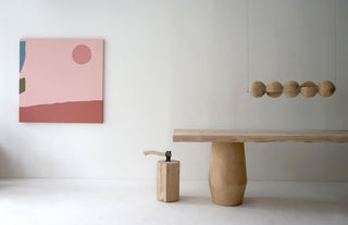 Smokestack dining table with the core light and hex stool